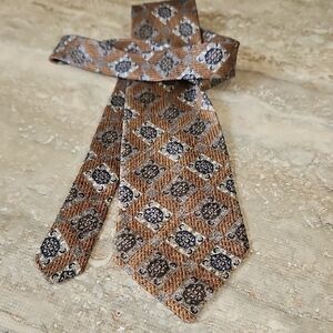 Stafford Brown and Navy Geometric Medallion Tie